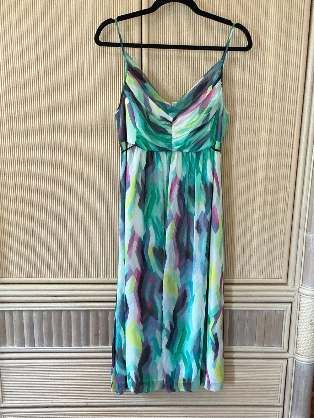 Anne Klein Teal Aqua Purple Geometric Midi Dress